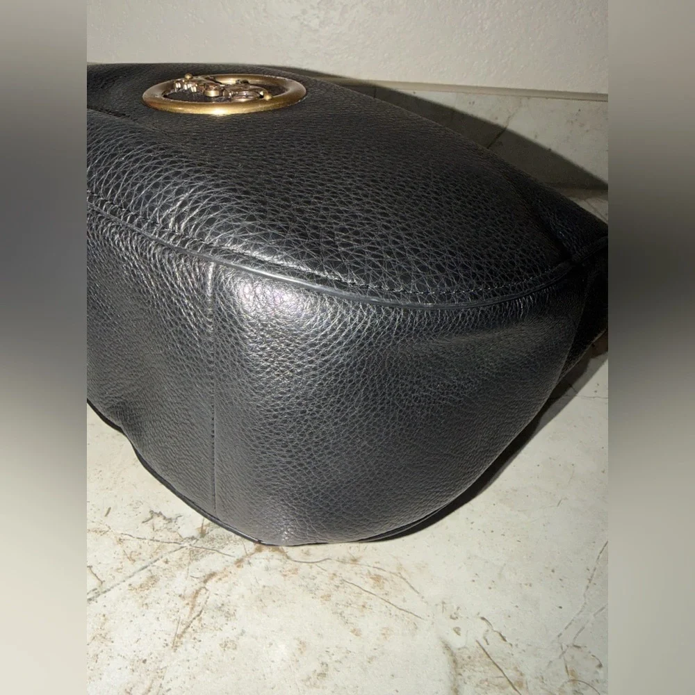 Coach Black Pebbled Leather Shoulder Hobo with Gold Logo